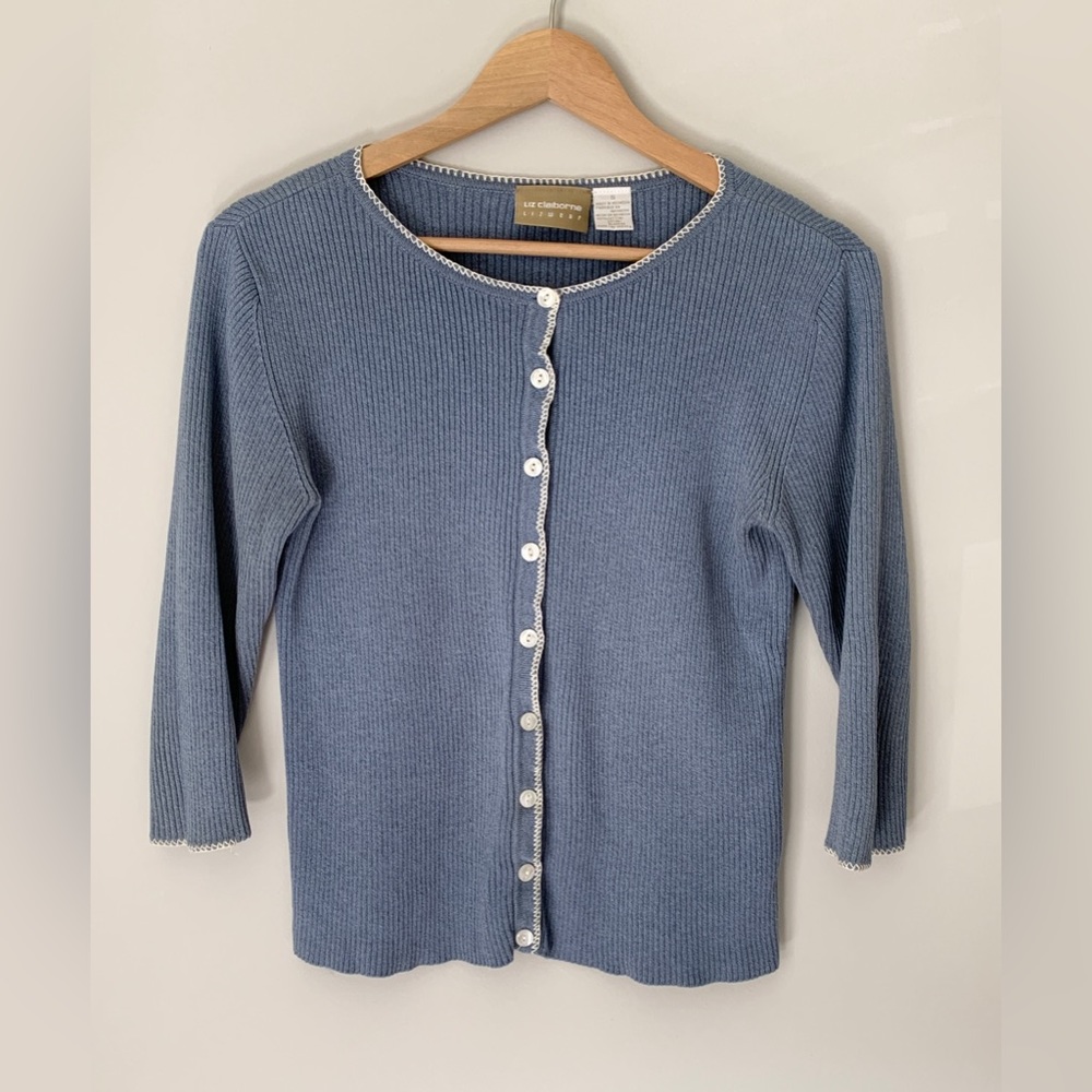 Vintage Liz Claiborne Blue Cardigan, Size Small
